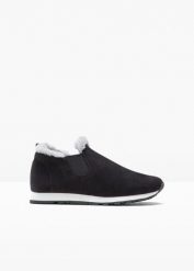 Sneakersy wsuwane z ociepleniem. Czarne obuwie sportowe bonprix, na zimę, bez zapięcia. Za 114.99 zł.
