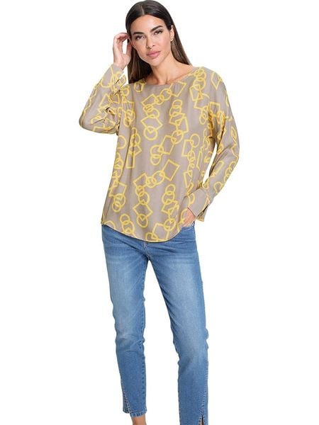 Heine Bluzka w kolorze beżowo-żółtym rozmiar: 38. Brązowe bluzki Heine, bez wzorów, z wiskozy, bez kołnierzyka, bez ramiączek. Za 74.95 zł.