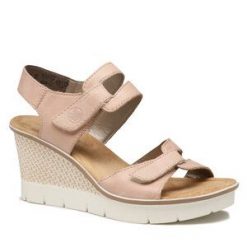 Sandały Rieker. Czerwone sandały Rieker, bez wzorów, bez obcasa, na koturnie, bez zapięcia. Za 339.99 zł.