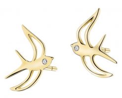 Kolczyki z żółtego złota z diamentami - jaskółki - 0,004 ct - próba 375. Żółte kolczyki Apart, z diamentem, złote. Za 659.00 zł.