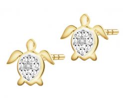 Kolczyki z żółtego złota z diamentami - żółwie - 0,01 ct - próba 375. Żółte kolczyki Apart, z diamentem, złote. Za 1,129.00 zł.