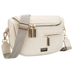 Saszetka damska ze skóry ekologicznej w jasnobeżowym kolorze, zamykana suwakiem - Peterson. Brązowe torby na ramię Peterson, bez wzorów, ze skóry ekologicznej, bez dodatków. Za 87.99 zł.