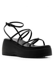 Jenny Fairy Sandały WS186-03 Czarny. Czarne sandały Jenny Fairy, bez wzorów, z syntetyku, bez obcasa, na koturnie, bez zapięcia. Za 169.99 zł.