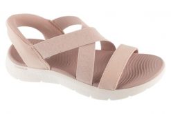 Sandały damskie, Slip-Ins: Go Walk Flex Sandal - Glimmer Up. Brązowe sandały Skechers, bez wzorów, z materiału, sportowe, bez obcasa, bez zapięcia. Za 319.99 zł.