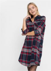 Sukienka szmizjerka z czystej bawełny. Niebieskie sukienki bonprix, bez wzorów, z bawełny, bez kołnierzyka, bez ramiączek, plisowane. Za 134.99 zł.