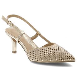 Sandały damskie Marco Tozzi, cholewka ze skóry ekologicznej z ażurowym wykończeniem i ozdobnymi zdobieniami, beżowe, 2-29667-46 940. Brązowe sandały Marco Tozzi, z aplikacjami, ze skóry ekologicznej, bez obcasa, na obcasie, bez zapięcia. Za 179.90 zł.