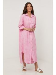 Lin Passion Lniana sukienka w kolorze jasnoróżowym rozmiar: 40/42. Różowe sukienki Lin Passion, bez wzorów, ze lnu, klasyczne, bez kołnierzyka, bez ramiączek, maxi. Za 173.99 zł.