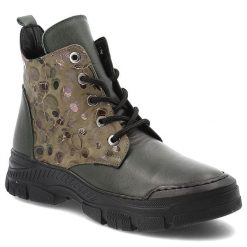 Khaki Botki Artiker Wygodne Obuwie Damskie. Zielone botki Artiker, bez wzorów, ze skóry, bez obcasa, bez zapięcia. Za 263.99 zł.
