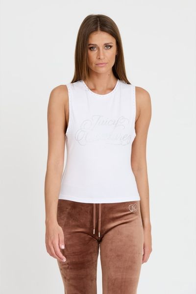 JUICY COUTURE Biały damski top Juicy Script Tank, Rozmiar M. Białe topy Juicy Couture, m, bez wzorów, bez kołnierzyka, bez ramiączek. W wyprzedaży za 110.99 zł.