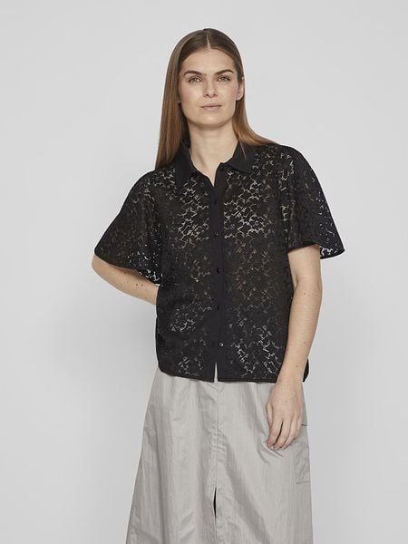 Vila Bluzka w kolorze czarnym rozmiar: XS. Czarne bluzki Vila, xs, bez wzorów, z koronki, bez kołnierzyka, bez ramiączek. Za 43.68 zł.