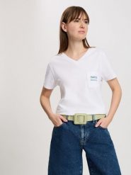 Cross Jeans Koszulka w kolorze białym rozmiar: M. Białe bluzki Cross Jeans, m, bez wzorów, z jeansu, bez kołnierzyka, bez ramiączek. Za 61.60 zł.