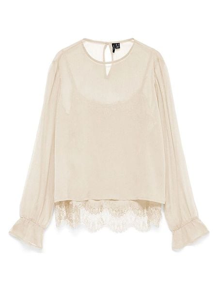 Vero Moda Bluzka w kolorze kremowym rozmiar: XS. Brązowe bluzki Vero Moda, xs, bez wzorów, z koronki, bez kołnierzyka, bez ramiączek. Za 149.95 zł.