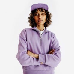 Bluza ze stójką na suwak damska Elementals. Fioletowe bluzy DECATHLON, xs, bez wzorów, z bawełny, bez kaptura. Za 179.99 zł.