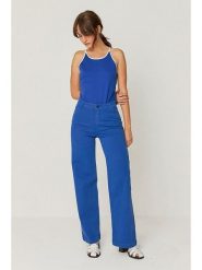 SKFK Spodnie "Ainhize" w kolorze niebieskim rozmiar: 44. Niebieskie spodnie materiałowe SKFK, bez wzorów, z bawełny, z podwyższonym stanem. Za 295.99 zł.