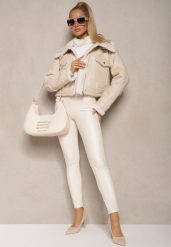 Białe Legginsy High Waist z Imitacji Skóry z Gumką w Pasie Ozdobione Guzikami Sinairis. Białe legginsy Renee, l, bez wzorów, z jeansu, z podwyższonym stanem. Za 59.99 zł.