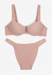 Ciemnoróżowy Komplet Biustonosz Push-Up i Wycięte Majtki Figi Ozdobione Napisami Bralara. Czerwone figi Born2be, z aplikacjami, z materiału. Za 34.99 zł.