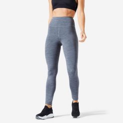 Legginsy fitness damskie Domyos. Szare legginsy DOMYOS, l, bez wzorów, z materiału, z podwyższonym stanem, długie. Za 39.99 zł.