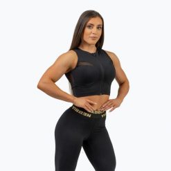 Top treningowy damski NEBBIA Mesh Intense black/gold. Czarne topy Nebbia, bez wzorów, z meshu, bez kołnierzyka, bez ramiączek. Za 299.99 zł.