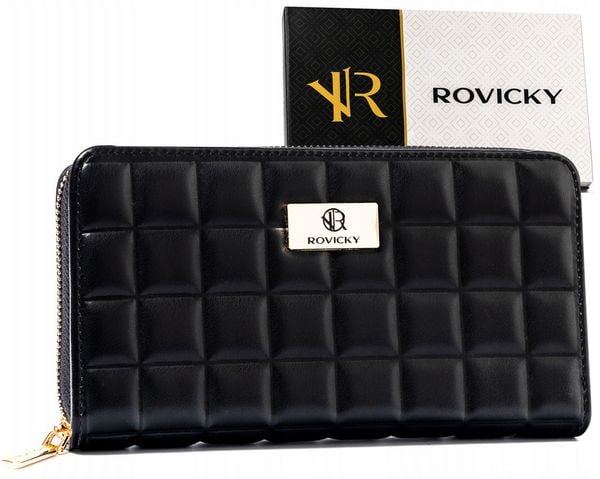 Portfel pikowany Rovicky R-PKK-01 czarny. Czarne portfele ROVICKY, bez wzorów, ze skóry ekologicznej. Za 69.99 zł.