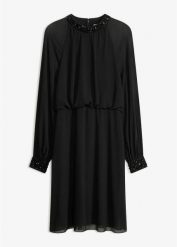 Sukienka koktajlowa zdobiona kryształkami. Czarne sukienki bonprix, z aplikacjami, eleganckie, bez kołnierzyka, bez ramiączek. Za 249.99 zł.