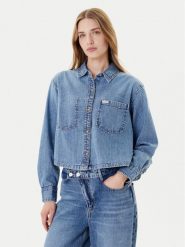 Guess Jeans Koszula W5YH0D D5M86 Niebieski Regular Fit. Niebieskie koszule Guess Jeans, m, z aplikacjami, z bawełny, bez kołnierzyka, bez ramiączek. Za 349.99 zł.