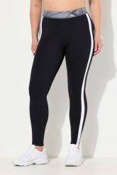 Damskie Legginsy paski kieszenie wysoki stan elastyczny pas. Czarne legginsy sportowe Ulla Popken, plus size, bez wzorów, z elastanu, z podwyższonym stanem. Za 239.99 zł.