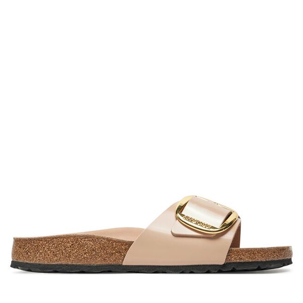 Klapki Birkenstock. Brązowe klapki Birkenstock, bez wzorów, ze lnu, bez obcasa. Za 629.99 zł.