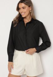 Czarna Bawełniana Koszula w Klasycznym Stylu Naliarae. Czarne koszule Born2be, l, bez wzorów, z bawełny, eleganckie, bez kołnierzyka, bez ramiączek. Za 109.99 zł.
