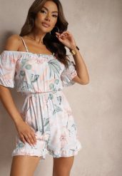 Jasnoniebieski Kombinezon Julen. Niebieskie sukienki Renee, na co dzień, na lato, l, z aplikacjami, bez kołnierzyka, bez ramiączek, mini. Za 39.99 zł.