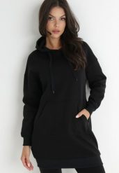 Czarna Bluza Długa z Kapturem Nilalra. Czarne bluzy Born2be, m, bez wzorów, z bawełny, z kapturem. Za 99.99 zł.