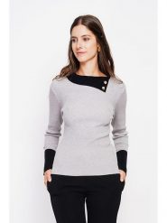 ASSUILI Sweter w kolorze szaro-czarnym rozmiar: 38. Czarne swetry Assuili, bez wzorów, prążkowane, bez ramiączek. Za 100.99 zł.