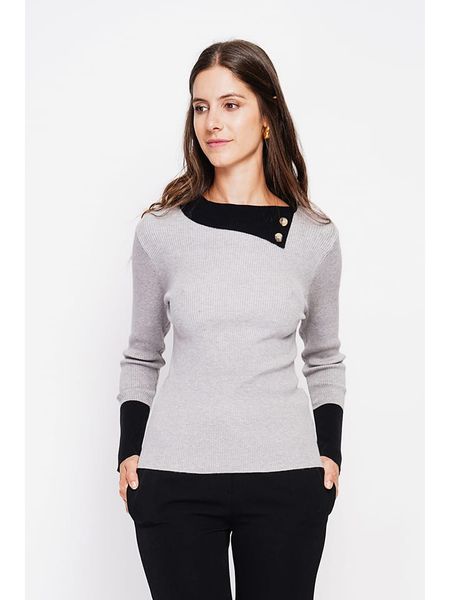 ASSUILI Sweter w kolorze szaro-czarnym rozmiar: 42. Czarne swetry Assuili, bez wzorów, prążkowane, bez ramiączek. Za 100.99 zł.