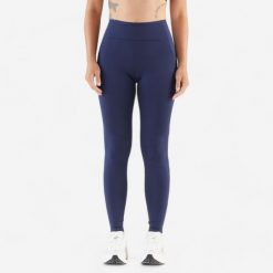 Legginsy do biegania damskie Kiprun Run 500 Comfort. Niebieskie legginsy KIPRUN, s, bez wzorów, z elastanu, z podwyższonym stanem, do biegania. W wyprzedaży za 79.99 zł.