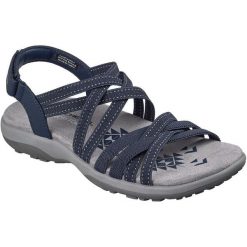 Sandały damskie Skechers Reggae Slim Summer Getaway. Niebieskie sandały Skechers, bez wzorów, z materiału, bez obcasa, bez zapięcia. Za 390.00 zł.