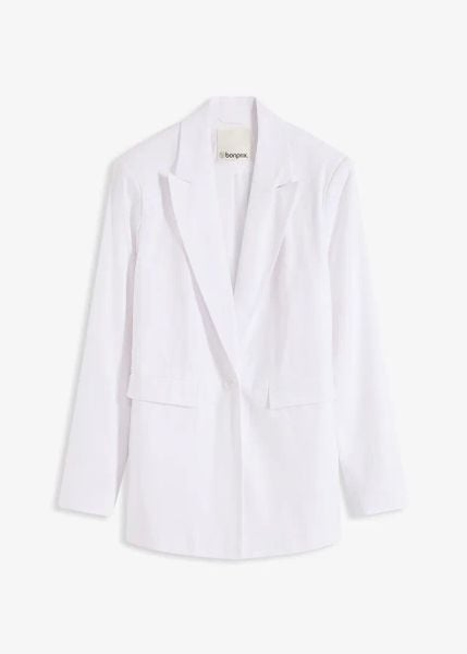 Żakiet lniany. Niebieskie marynarki i żakiety bonprix, bez wzorów, ze lnu. Za 119.99 zł.