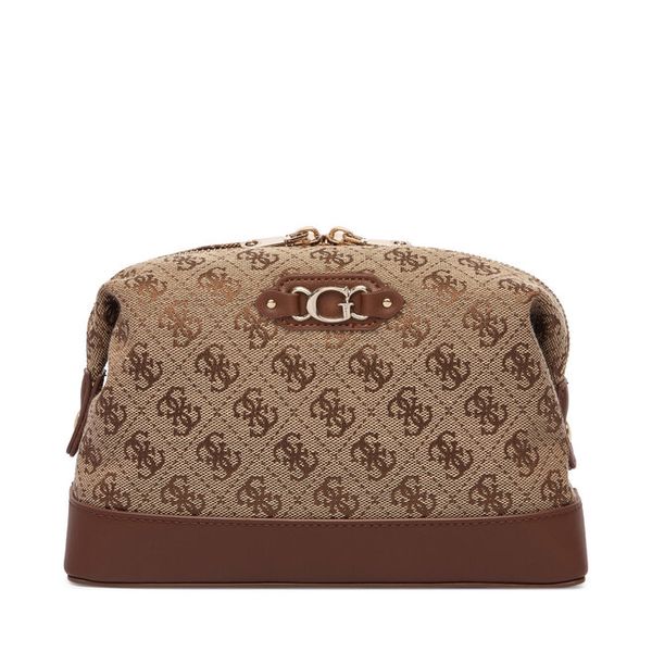 Kosmetyczka Guess. Brązowe kufry i kosmetyczki Guess, z aplikacjami, z materiału, bez dodatków. Za 264.99 zł.