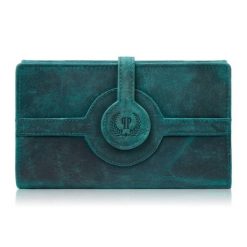 Duży portfel damski skórzany w stylu vintage zielony Paolo Peruzzi T-134-HGR. Zielone portfele PAOLO PERUZZI, bez wzorów, ze skóry. Za 94.00 zł.