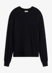 Cienki sweter z mieszanki wiskozy. Czarne swetry bonprix, bez wzorów, z wiskozy, bez ramiączek. Za 149.99 zł.