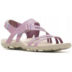 Sandały trekkingowe dla kobiet Merrell SANDSPUR ROSE. Czerwone sandały Merrell, bez wzorów, sportowe, bez obcasa, bez zapięcia. W wyprzedaży za 279.99 zł.