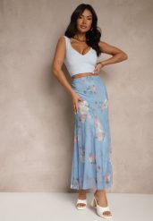 Jasnoniebieska Spódnica w Kwiatowy Wzór o Rozkloszowanym Kroju Efrirene. Niebieskie spódnice Renee, na co dzień, m, bez wzorów, eleganckie, maxi, proste. Za 74.99 zł.