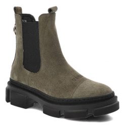 Zielone Botki Karino Damskie Skórzane Obuwie. Zielone botki Karino, bez wzorów, ze skóry, bez obcasa, na obcasie, bez zapięcia. Za 369.00 zł.
