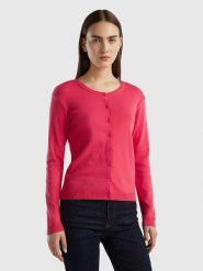 Benetton Sweter w kolorze różowym rozmiar: L. Różowe kardigany Benetton, l, bez wzorów, z bawełny. Za 114.17 zł.