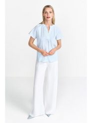 Rich & Royal Bluzka w kolorze błękitno-białym rozmiar: 38. Niebieskie bluzki Rich & Royal, bez wzorów, z bawełny, bez kołnierzyka, bez ramiączek. Za 175.26 zł.