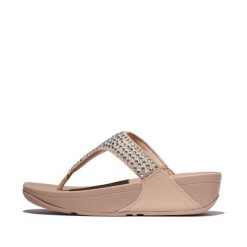 Klapki damskie FitFlop Lulu Maxi-Crystal. Brązowe klapki FIT FLOP, bez wzorów, z materiału, bez obcasa. Za 473.00 zł.