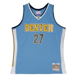 Koszulka Denver Nuggets. Niebieskie bluzki Mitchell & Ness, bez wzorów, sportowe, bez kołnierzyka, bez ramiączek. Za 513.50 zł.