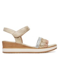 Sandały Remonte. Brązowe sandały Remonte, bez wzorów, bez obcasa, na koturnie, bez zapięcia. Za 379.99 zł.