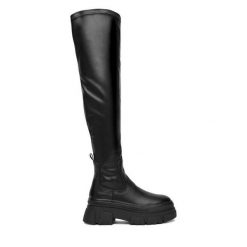 Muszkieterki DeeZee. Czarne kozaki DeeZee, bez obcasa, na płaskiej podeszwie, bez zapięcia. Za 239.99 zł.
