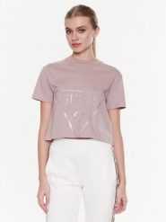 Guess T-Shirt Adele V2YI06 K8HM0 Różowy Boxy Fit. Czerwone t-shirty Guess, xxs, z aplikacjami, z bawełny, bez kołnierzyka, bez ramiączek. Za 89.99 zł.