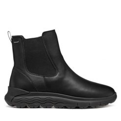 Botki Geox. Czarne botki Geox, bez wzorów, bez obcasa, na płaskiej podeszwie, bez zapięcia. Za 769.99 zł.