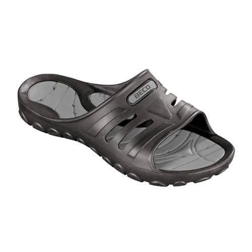 Klapki unisex Beco czarne i szare. Czarne klapki 47 Brand, bez wzorów, bez obcasa. Za 196.99 zł.